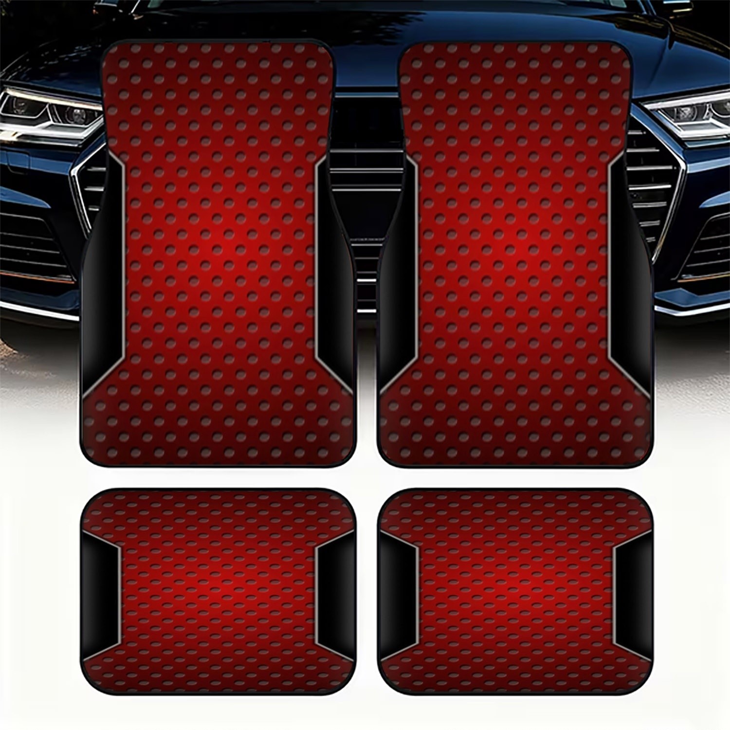Interior Design Industrial Style - 4pcs Car Floor Mats, Red Perforated